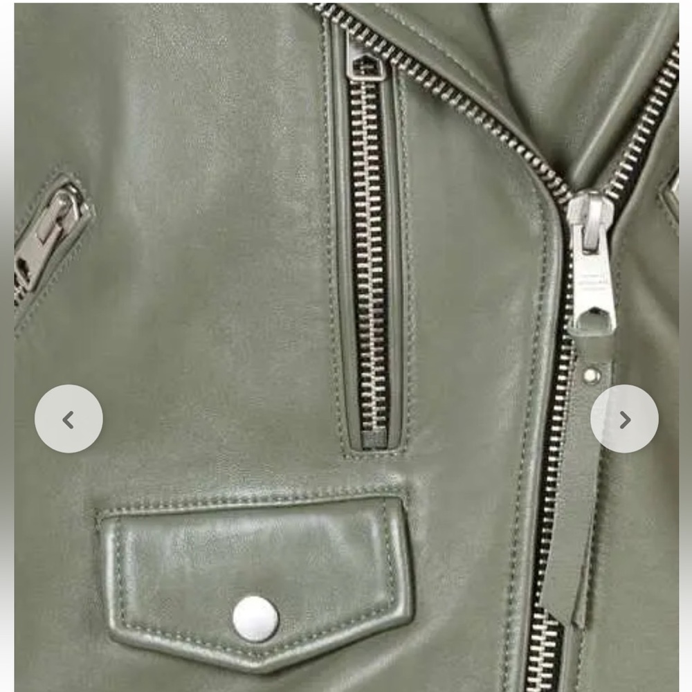ALL SAINTS Darnley Slim Fit Biker olive/Sage green 100% Lamb Leather Jacket- 6 - Picture 9 of 16